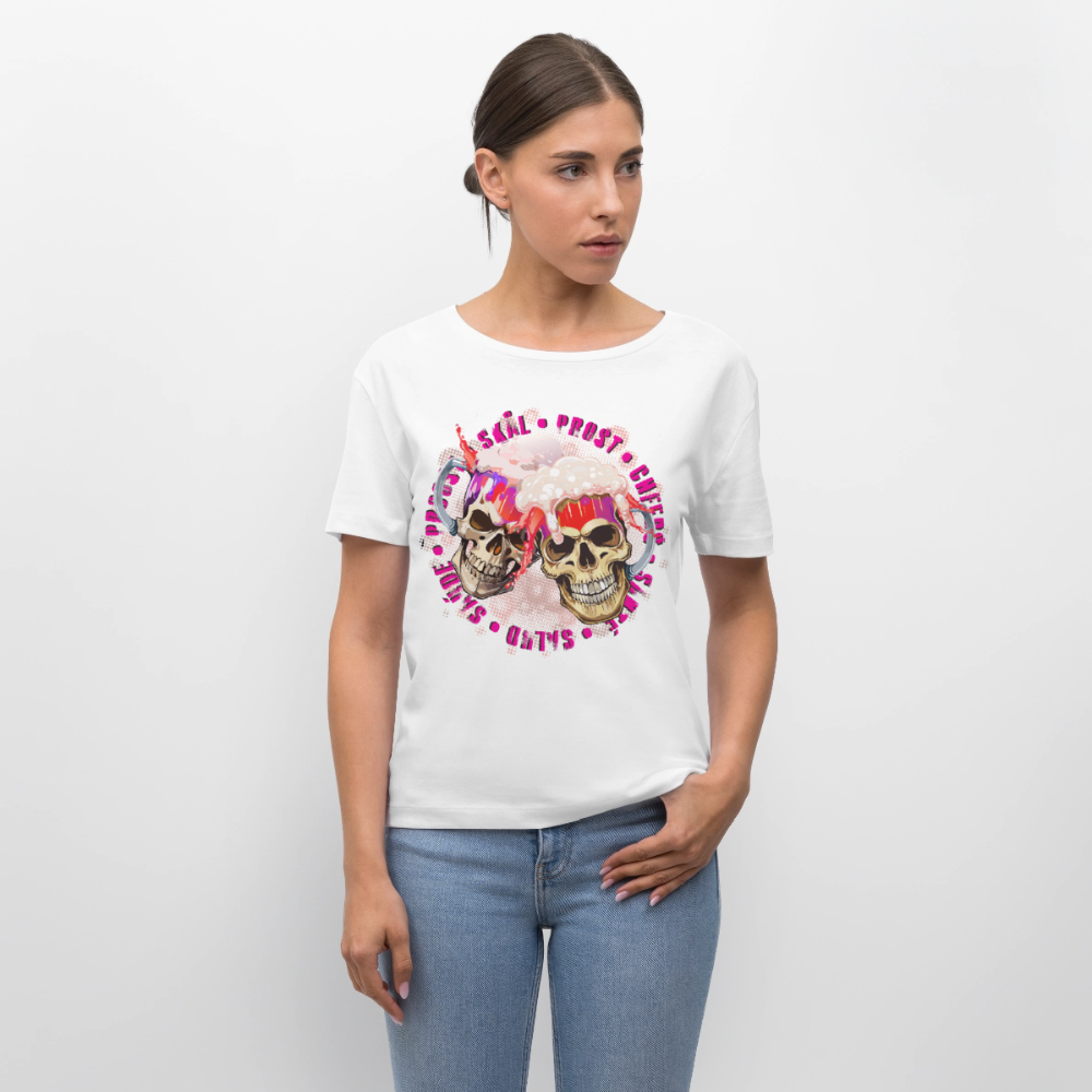 Party Skull Design Pink – Rundhals Frauen Bio-T-Shirt - Weiß