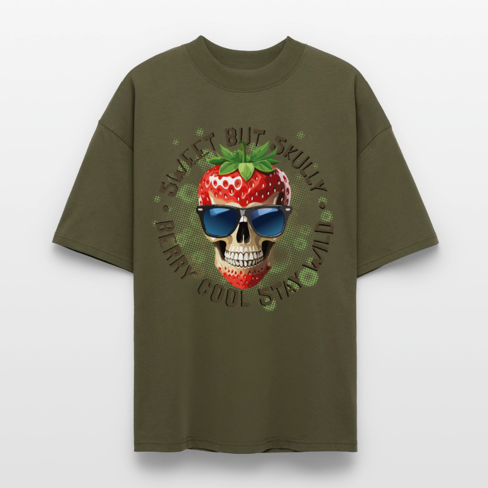 Strawberry Skull Design – Oversized Unisex Bio T-Shirt - Khaki