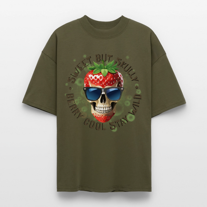 Strawberry Skull Design – Oversized Unisex Bio T-Shirt - Khaki