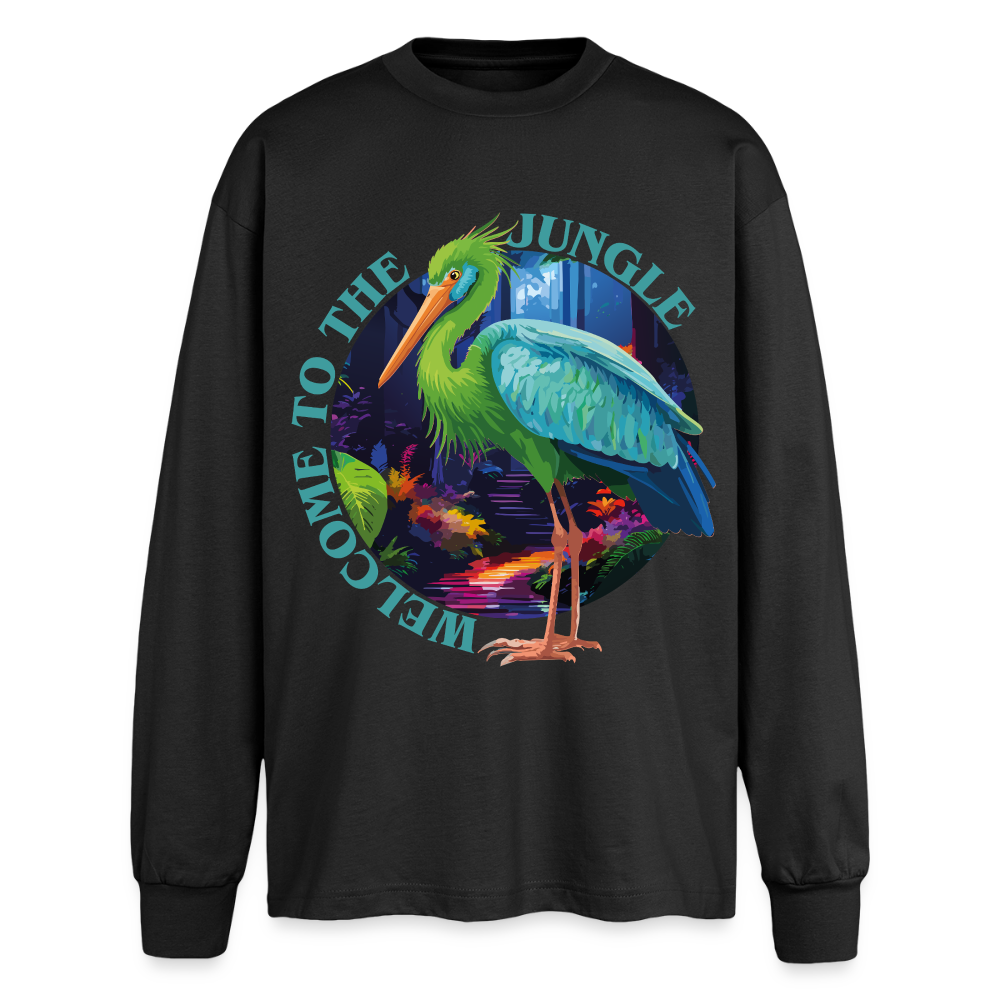 Jungle Design – Oversized Langarmshirt - Schwarz