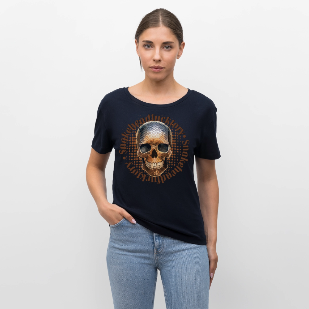 Sande Skull Design – Rundhals Frauen Bio-T-Shirt - Navy