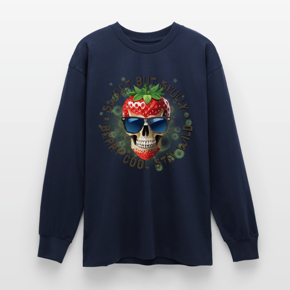 Strawberry Skull Design – Oversized Langarmshirt - Navy