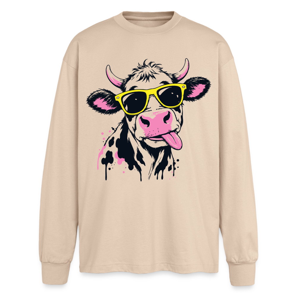 Street Cow Design – Oversized Langarmshirt - Sand