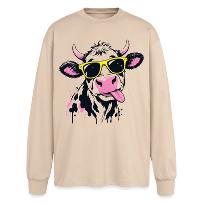 Street Cow Design – Oversized Langarmshirt - Sand