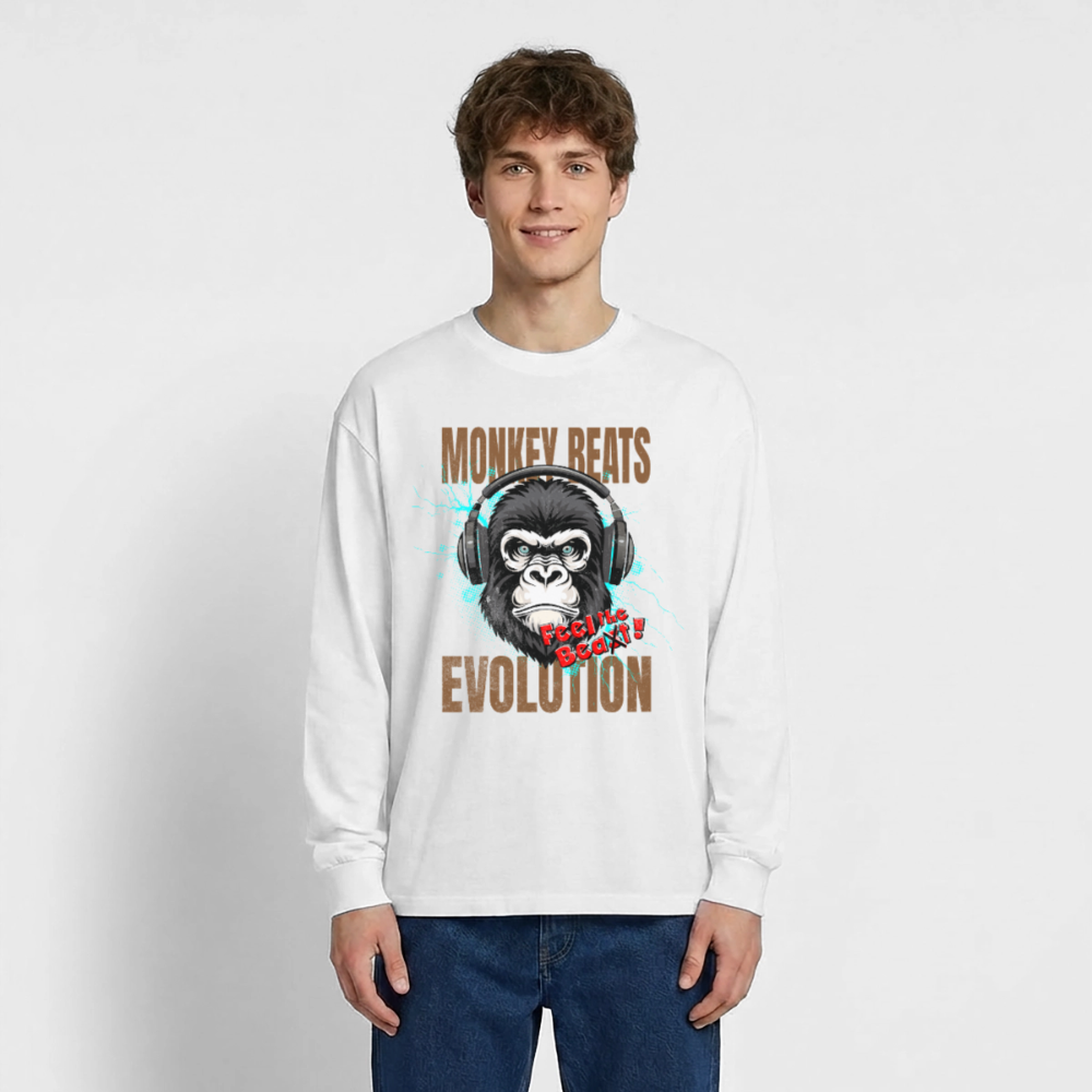 Monkey Beats Design – Oversized Langarmshirt - Weiß