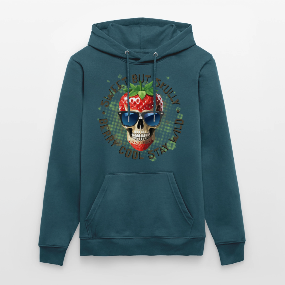 Strawberry Skull Design – Unisex Bio-Hoodie - Dunkles Petrol