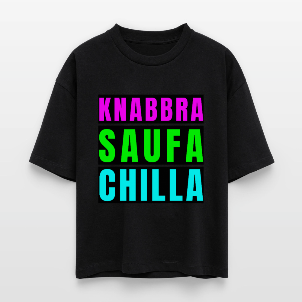 Knabbra Saufa Chilla Design – Frauen Boxy Bio-T-Shirt - Schwarz
