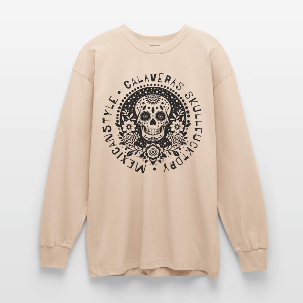 Sugar Skull Black Design - Oversized Langarmshirt - Sand