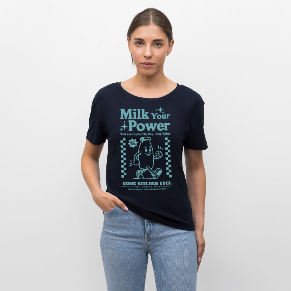 Milk Your Power Design – Rundhals Frauen Bio-T-Shirt - Navy