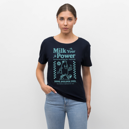 Milk Your Power Design – Rundhals Frauen Bio-T-Shirt - Navy