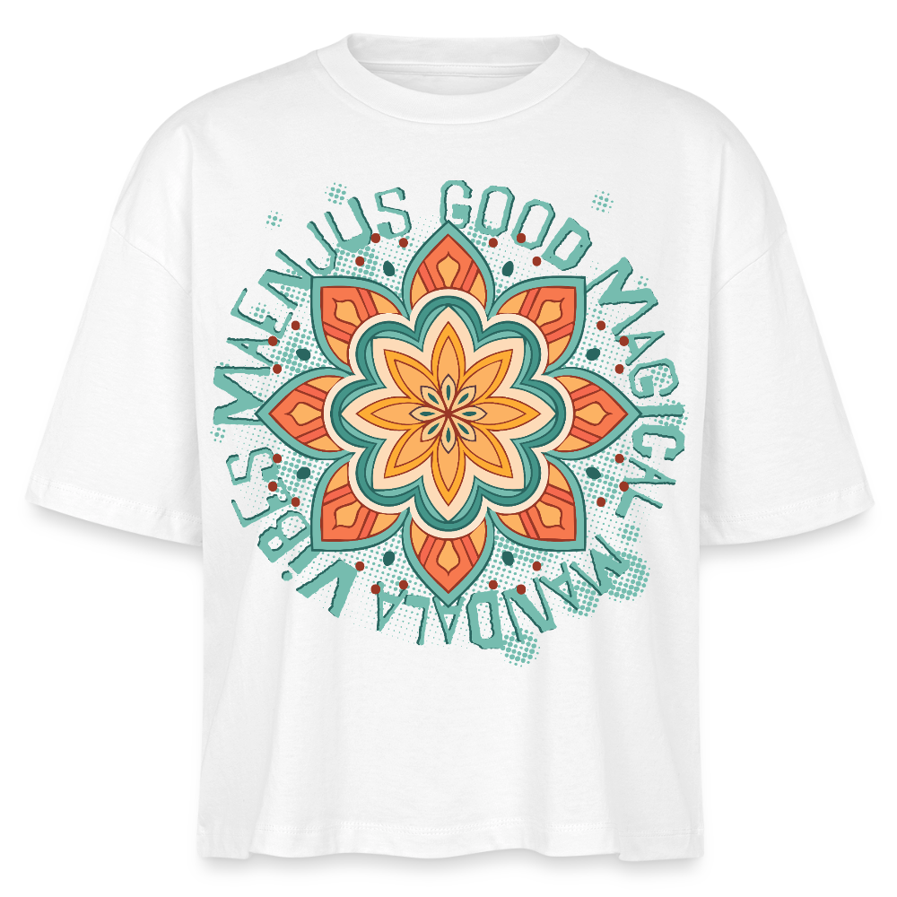Mandala Türkis Design – Frauen Boxy Bio-T-Shirt - Weiß