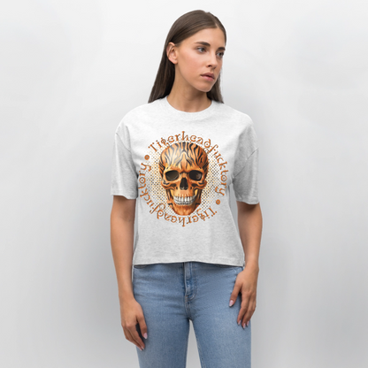 Tiger skull Design – Frauen Boxy Bio-T-Shirt - Weiß meliert