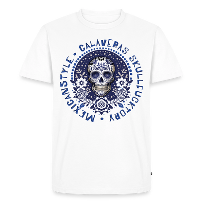 Sugar Skull Blau Design – Männer Premium T-Shirt - Weiß
