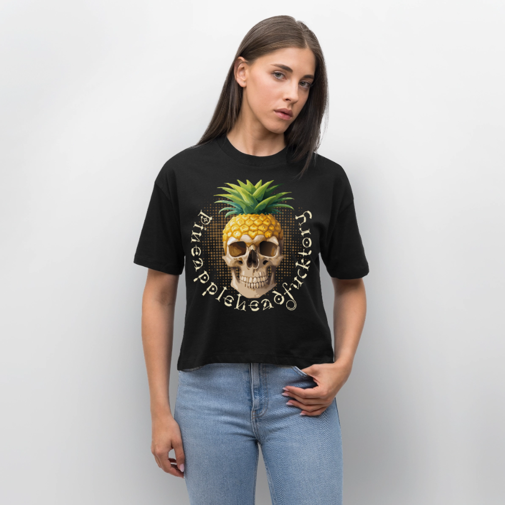 Pineapple Skull Design - Frauen Boxy Bio-T-Shirt - Schwarz