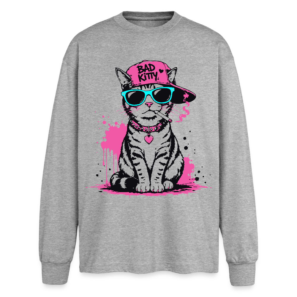 Bad Kitty Design – Oversized Langarmshirt - Grau meliert