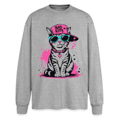 Bad Kitty Design – Oversized Langarmshirt - Grau meliert