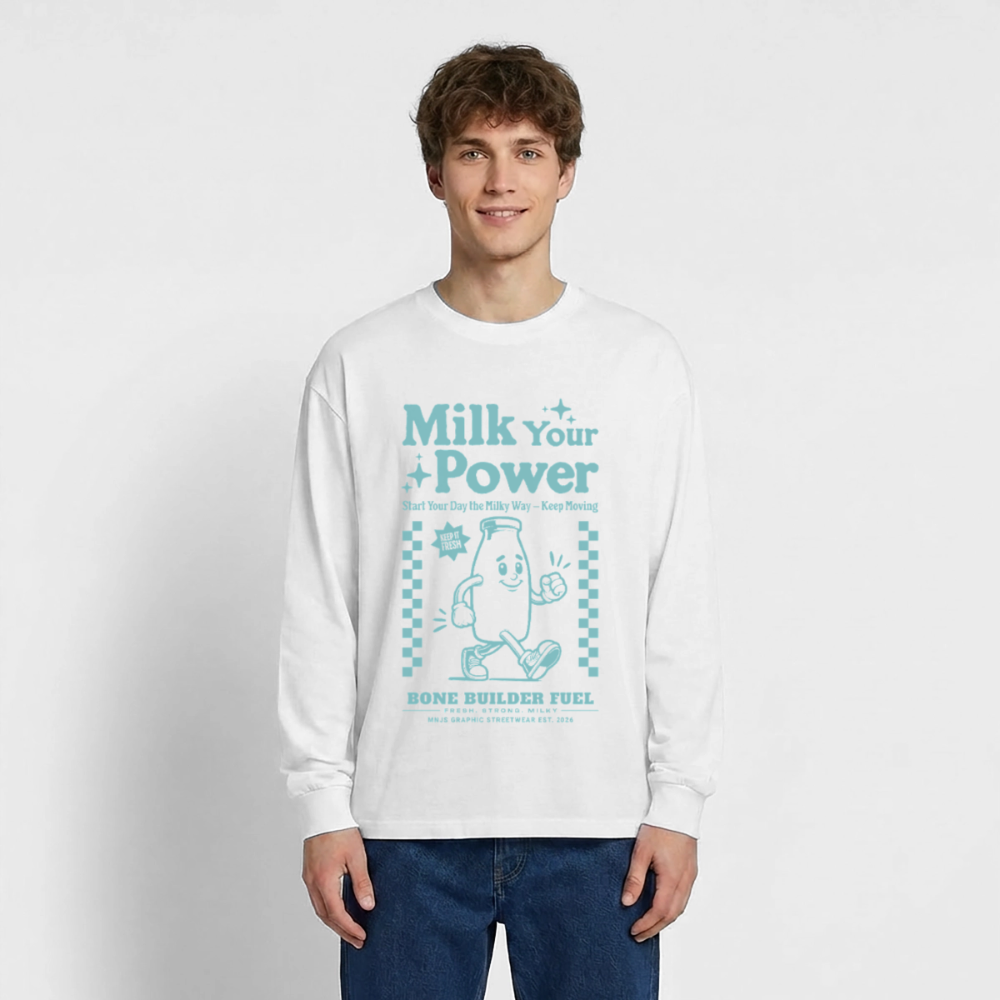 Milk Your Power Design – Oversized Langarmshirt - Weiß