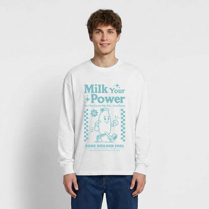 Milk Your Power Design – Oversized Langarmshirt - Weiß