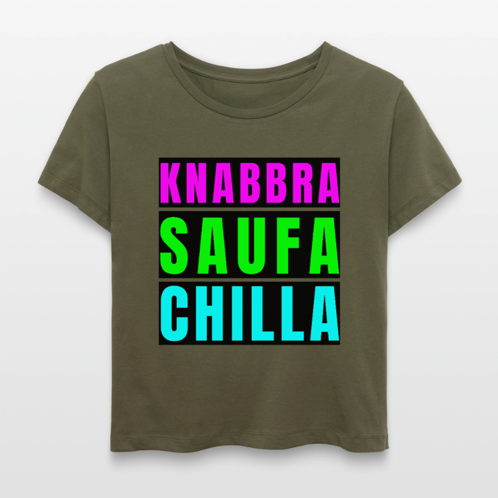 Knabbra Saufa Chilla Design – Rundhals Frauen Bio-T-Shirt - Khaki