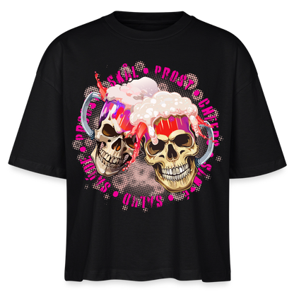 Party Skull Design Pink – Frauen Boxy Bio-T-Shirt - Schwarz