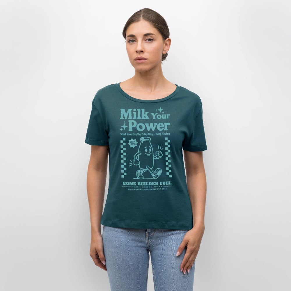 Milk Your Power Design – Rundhals Frauen Bio-T-Shirt - Dunkles Petrol