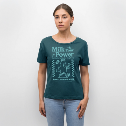 Milk Your Power Design – Rundhals Frauen Bio-T-Shirt - Dunkles Petrol