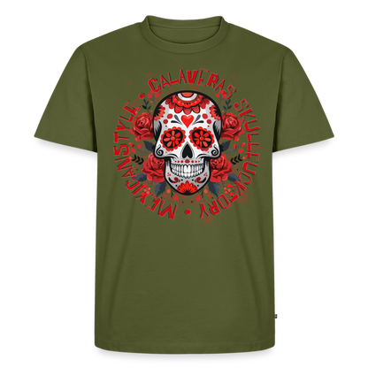 Sugar Skull Rosen Design - Männer Premium T-Shirt - Khaki