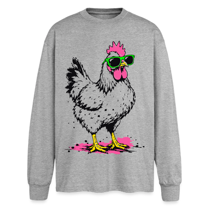 street Chicken Design – Oversized Langarmshirt - Grau meliert