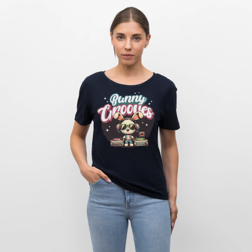 Bunny Grooves Design – Rundhals Frauen Bio-T-Shirt - Navy