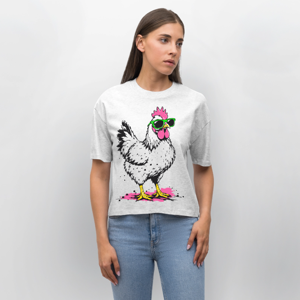 Street Chicken Design – Frauen Boxy Bio-T-Shirt - Weiß meliert