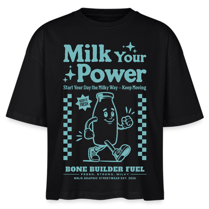 Milk Your Power Design – Frauen Boxy Bio-T-Shirt - Schwarz