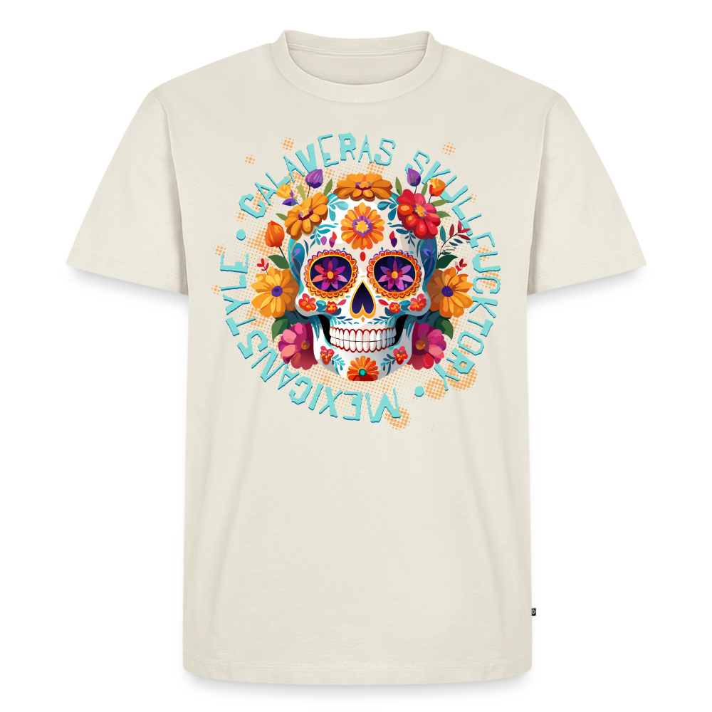Sugar Skull Blumen Design – Männer Premium T-Shirt - Naturweiß