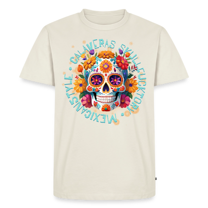 Sugar Skull Blumen Design – Männer Premium T-Shirt - Naturweiß