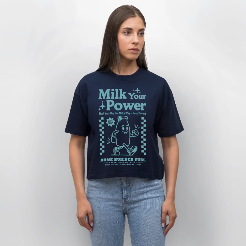Milk Your Power Design – Frauen Boxy Bio-T-Shirt - Navy