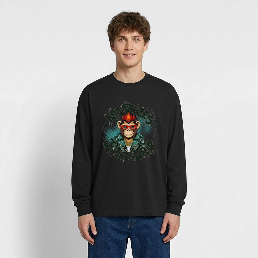 Monkey No Rules Design – Oversized Langarmshirt - Schwarz