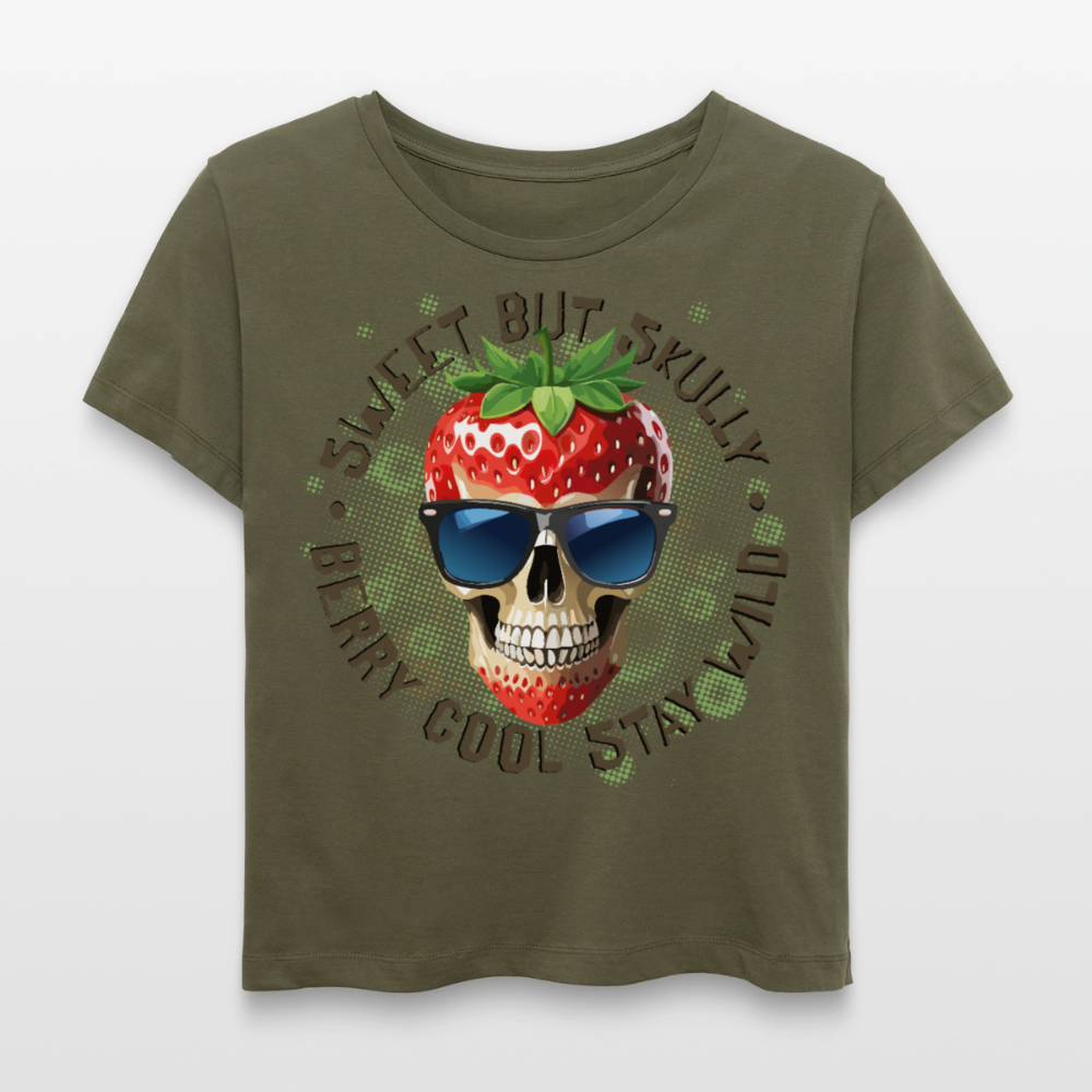 Strawberry Skull Design – Rundhals Frauen Bio-T-Shirt - Khaki