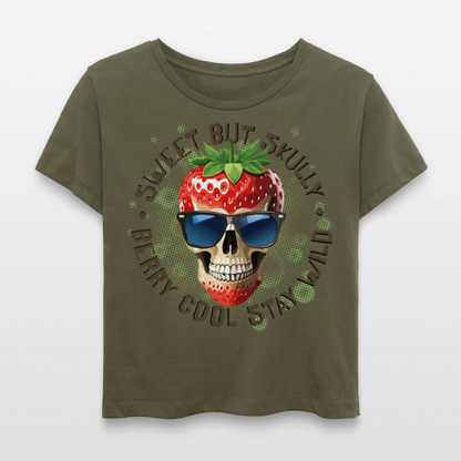 Strawberry Skull Design – Rundhals Frauen Bio-T-Shirt - Khaki
