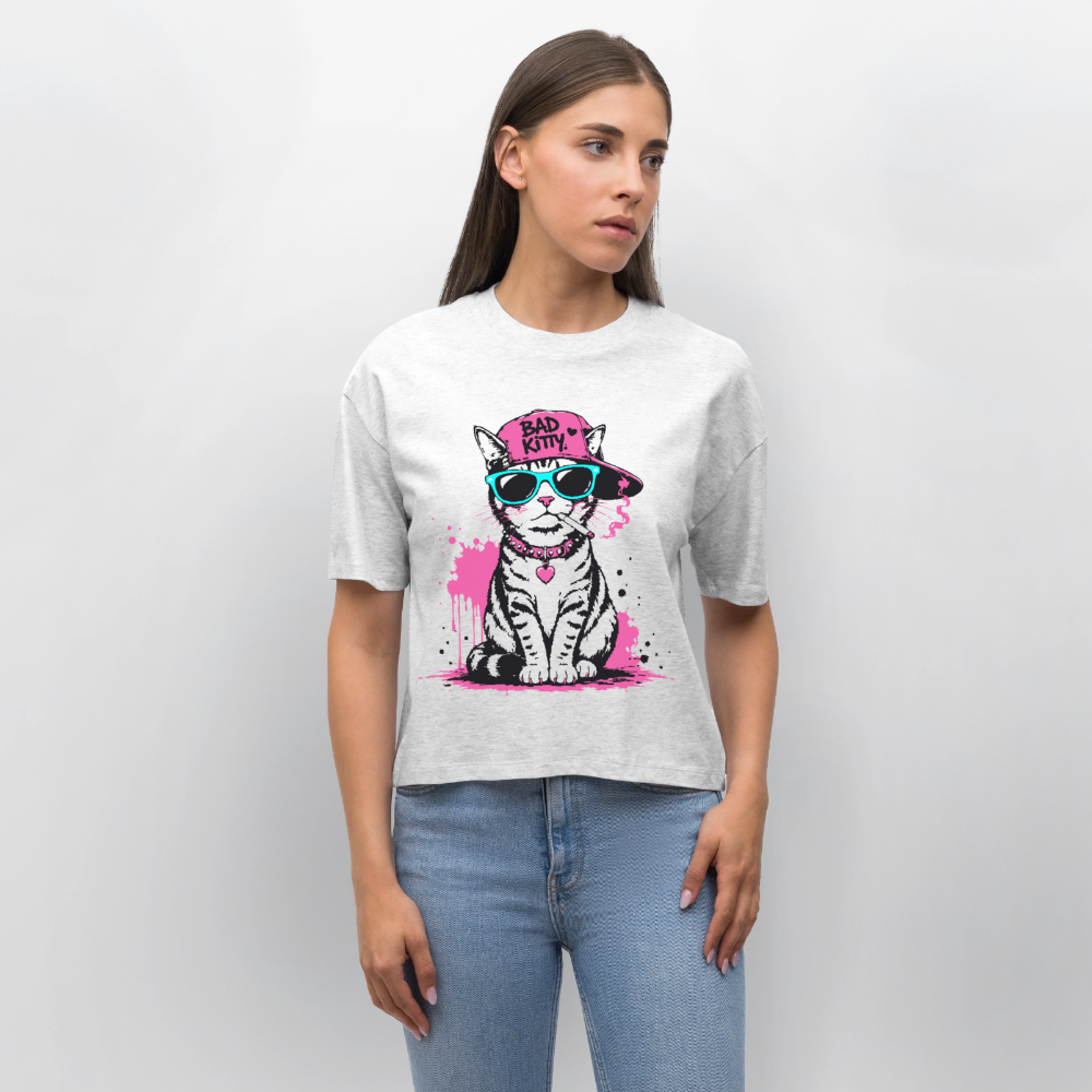 Street Kitty Design – Frauen Boxy Bio-T-Shirt - Weiß meliert
