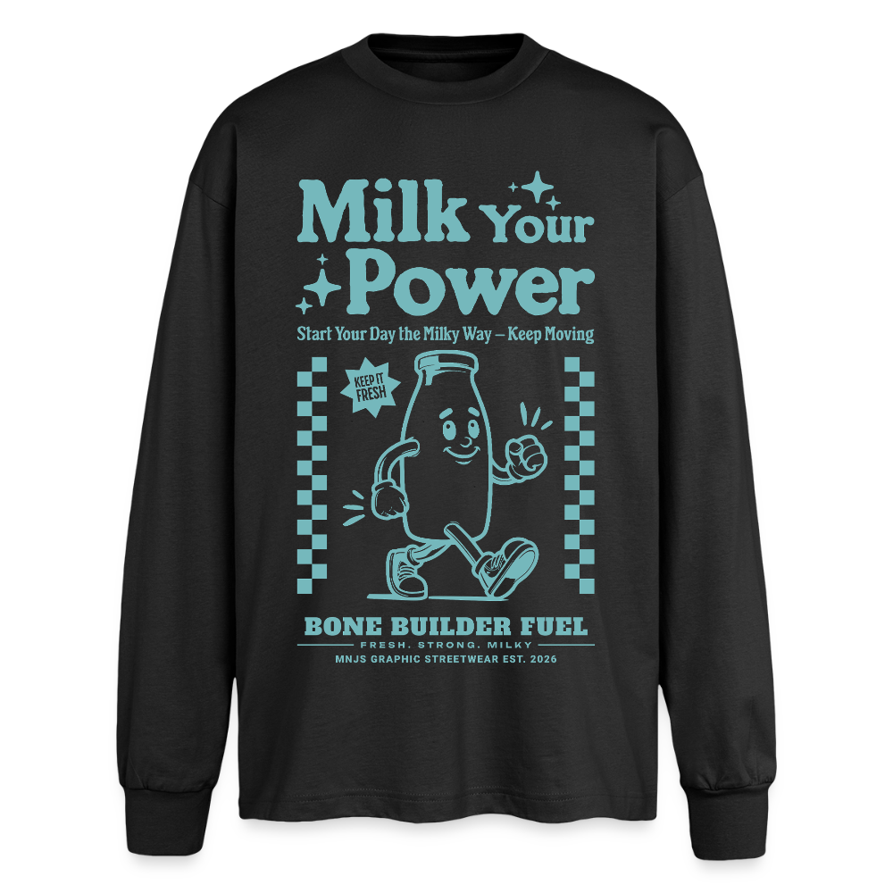 Milk Your Power Design – Oversized Langarmshirt - Schwarz