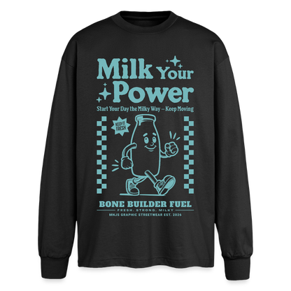Milk Your Power Design – Oversized Langarmshirt - Schwarz