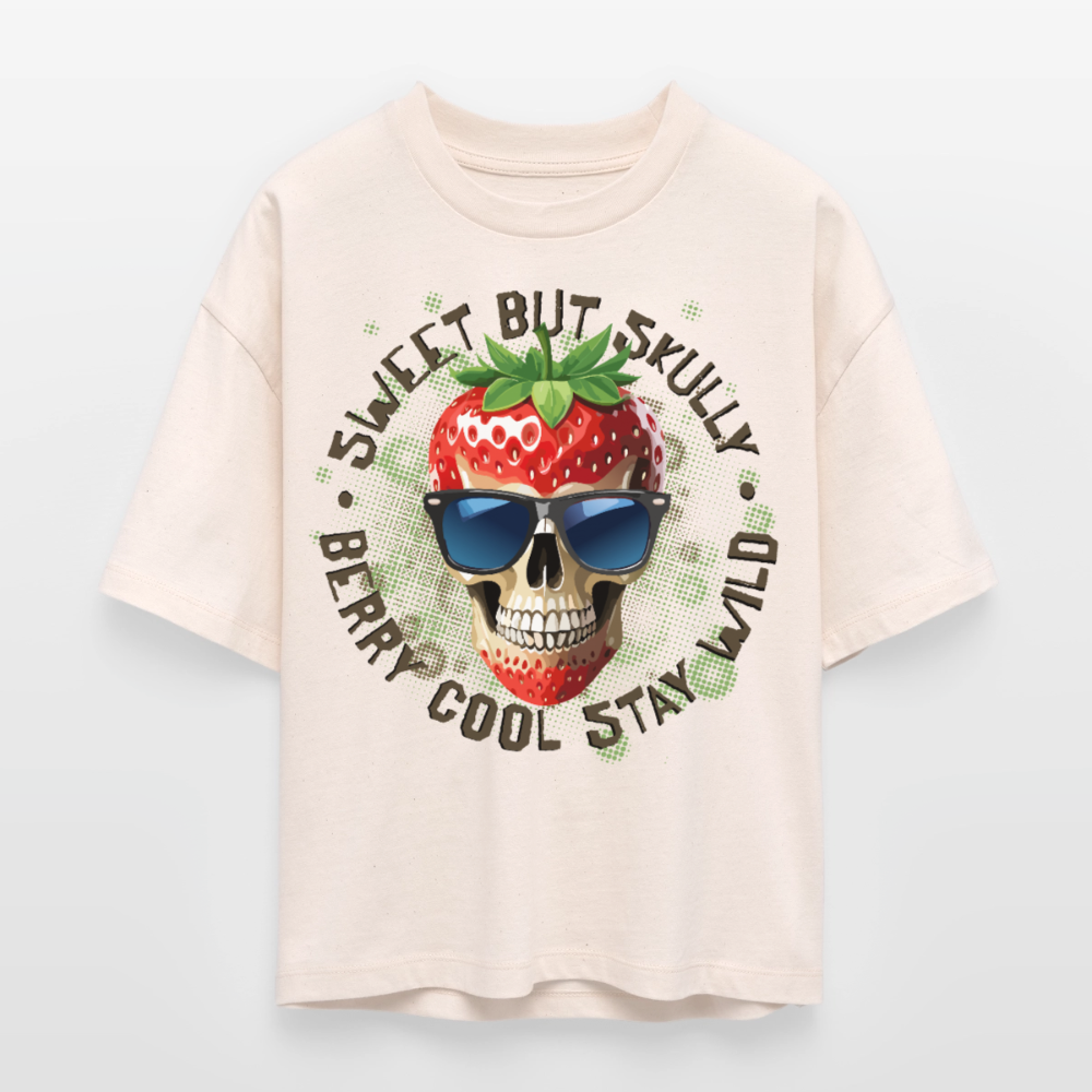 Strawberry Skull Design – Frauen Boxy Bio-T-Shirt - Natur