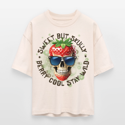 Strawberry Skull Design – Frauen Boxy Bio-T-Shirt - Natur