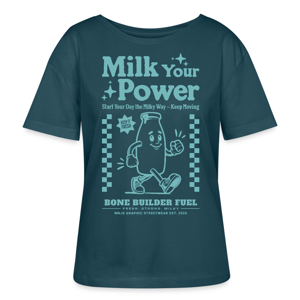 Milk Your Power Design – Rundhals Frauen Bio-T-Shirt - Dunkles Petrol