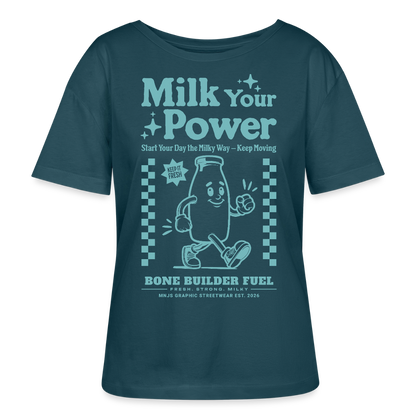 Milk Your Power Design – Rundhals Frauen Bio-T-Shirt - Dunkles Petrol