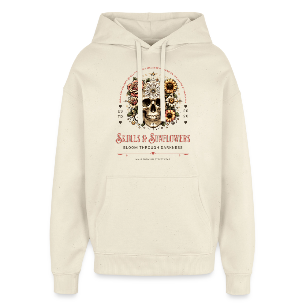 Skulls & Sunflowers Design – Oversized Unisex Hoodie - Natur