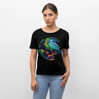 Jungle Design – Rundhals Frauen Bio-T-Shirt - Schwarz