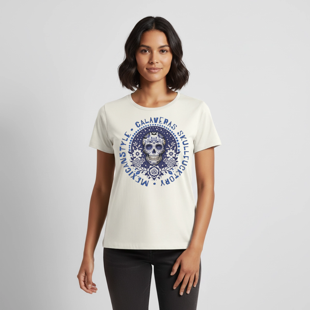 Sugar Skull Blau Design – Frauen Premium T-Shirt - Naturweiß