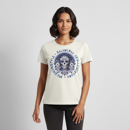 Sugar Skull Blau Design – Frauen Premium T-Shirt - Naturweiß