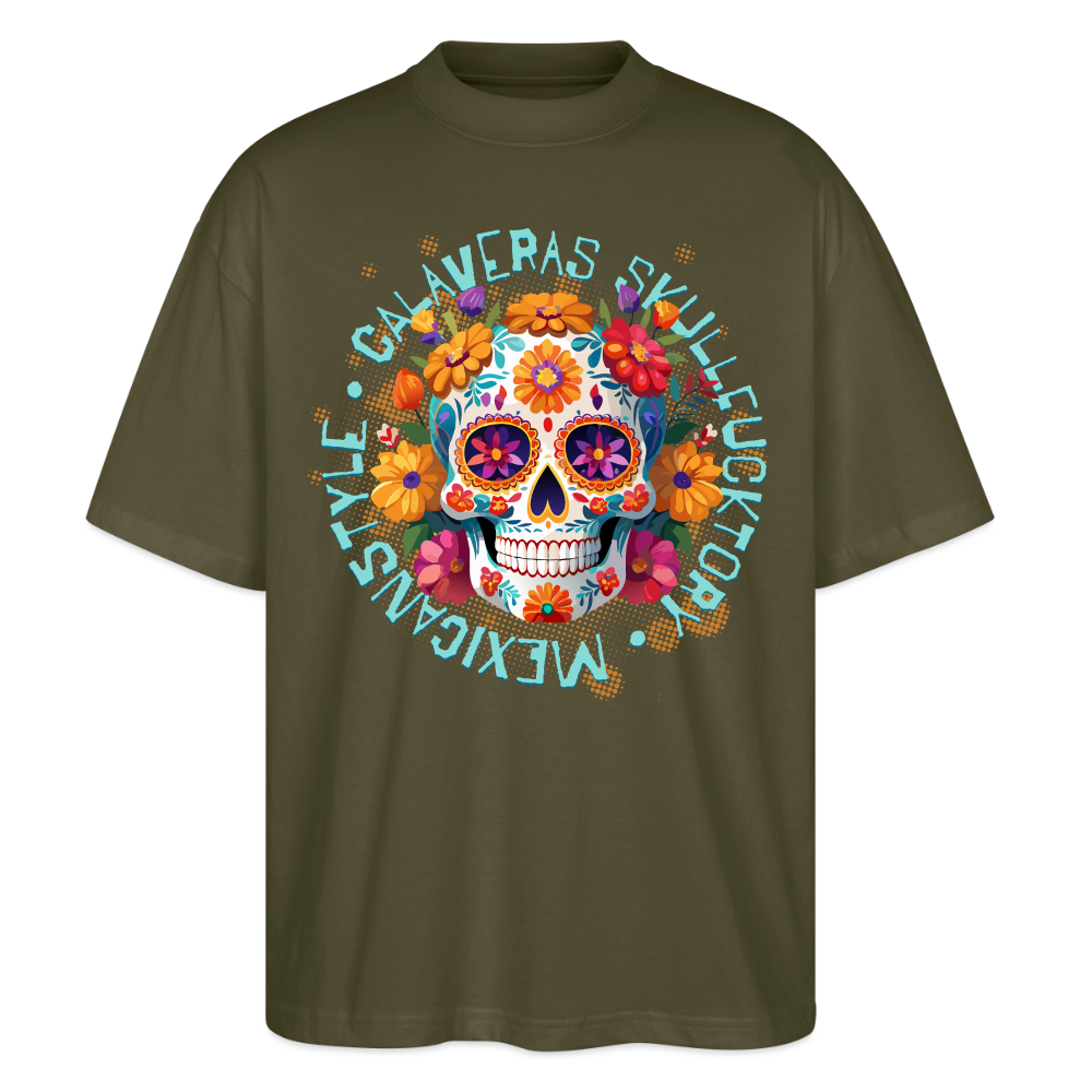 Sugar Skull Blumen – Oversized Unisex Bio T-Shirt - Khaki
