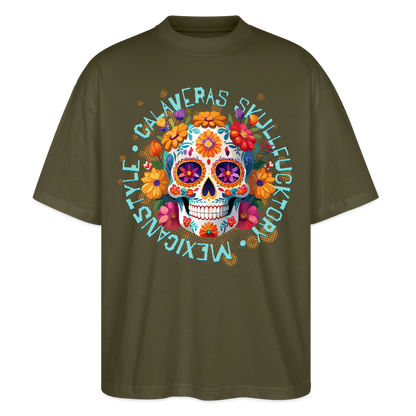 Sugar Skull Blumen – Oversized Unisex Bio T-Shirt - Khaki